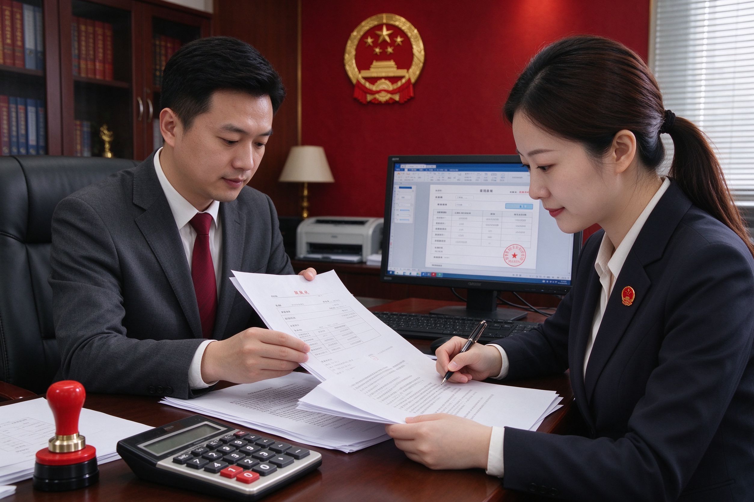 财务人员核对预算与合同单据