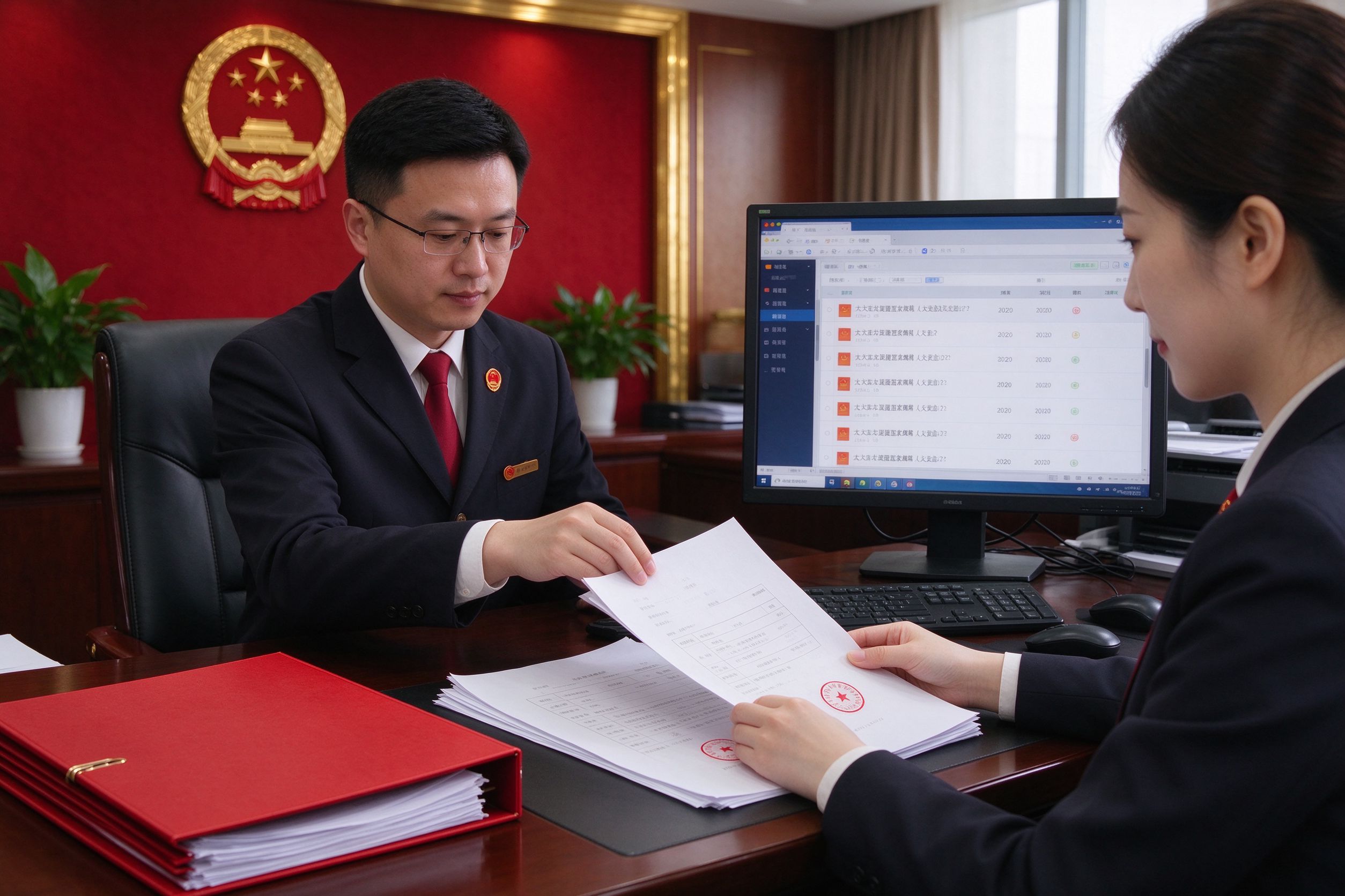 工作人员办理公文流转业务